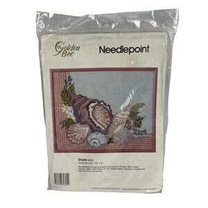 GOLDEN BEE Needlepoint Shells Seaside Coastal Wall Art Kit 10x8 Vintage NEW